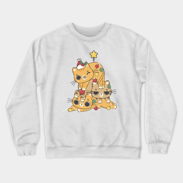 funny and kawaii ginger orange kitten cat Christmas tree, catmas tree Crewneck Sweatshirt by Janatshie